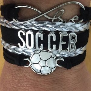 Girls Soccer Infinity Bracelet - Black